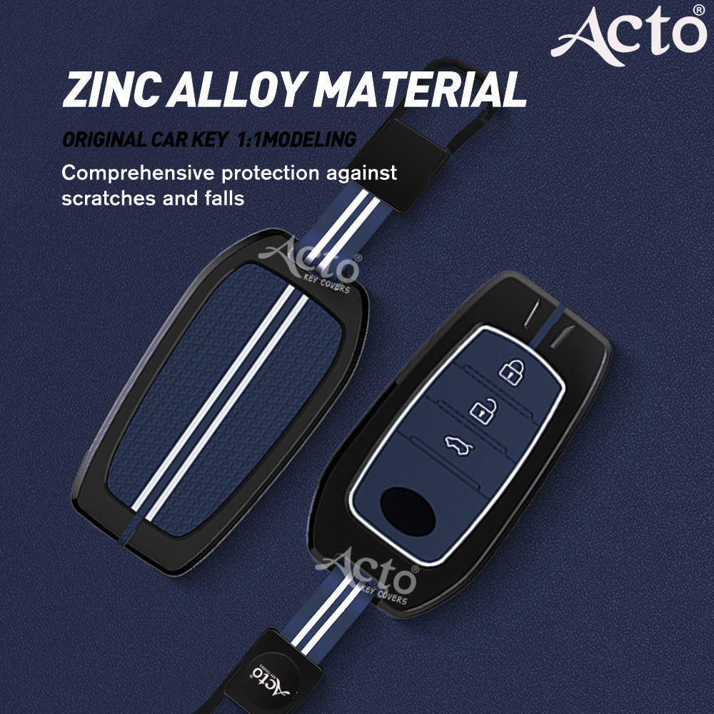 Acto Metal Sapphire Key Cover and Key chain Compatible with Toyota Crysta, Fortuner Pack of 1 Set (Glow in the Night)