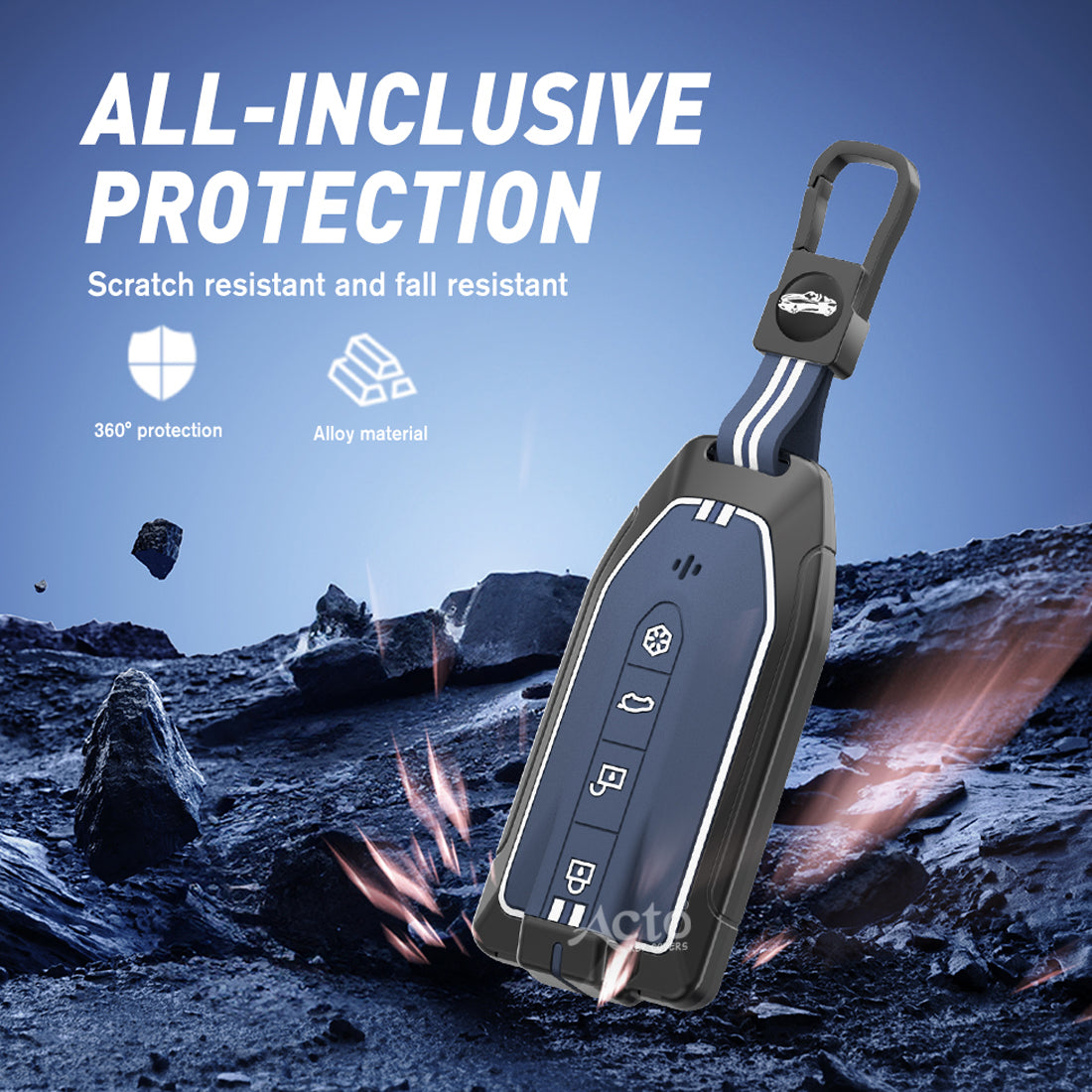 Acto Metal Sapphire Key Cover and Key chain Compatible with Mahindra BE-6,XEV9 4-Button Smart Key Pack of 1 (Glow in the Night)