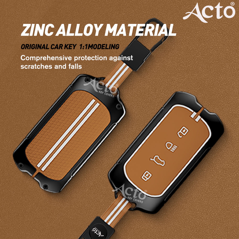 Acto Metal Sapphire Key Cover and Key chain Compatible with Tata Curvv Pack of 1 Set (Glow in the Night)