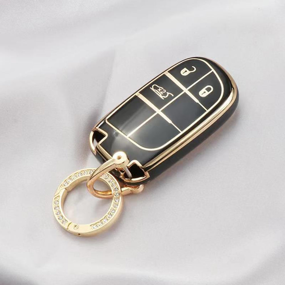 Acto TPU Gold Series Car Key Cover With Diamond Key Ring For Jeep Compass Traihawk