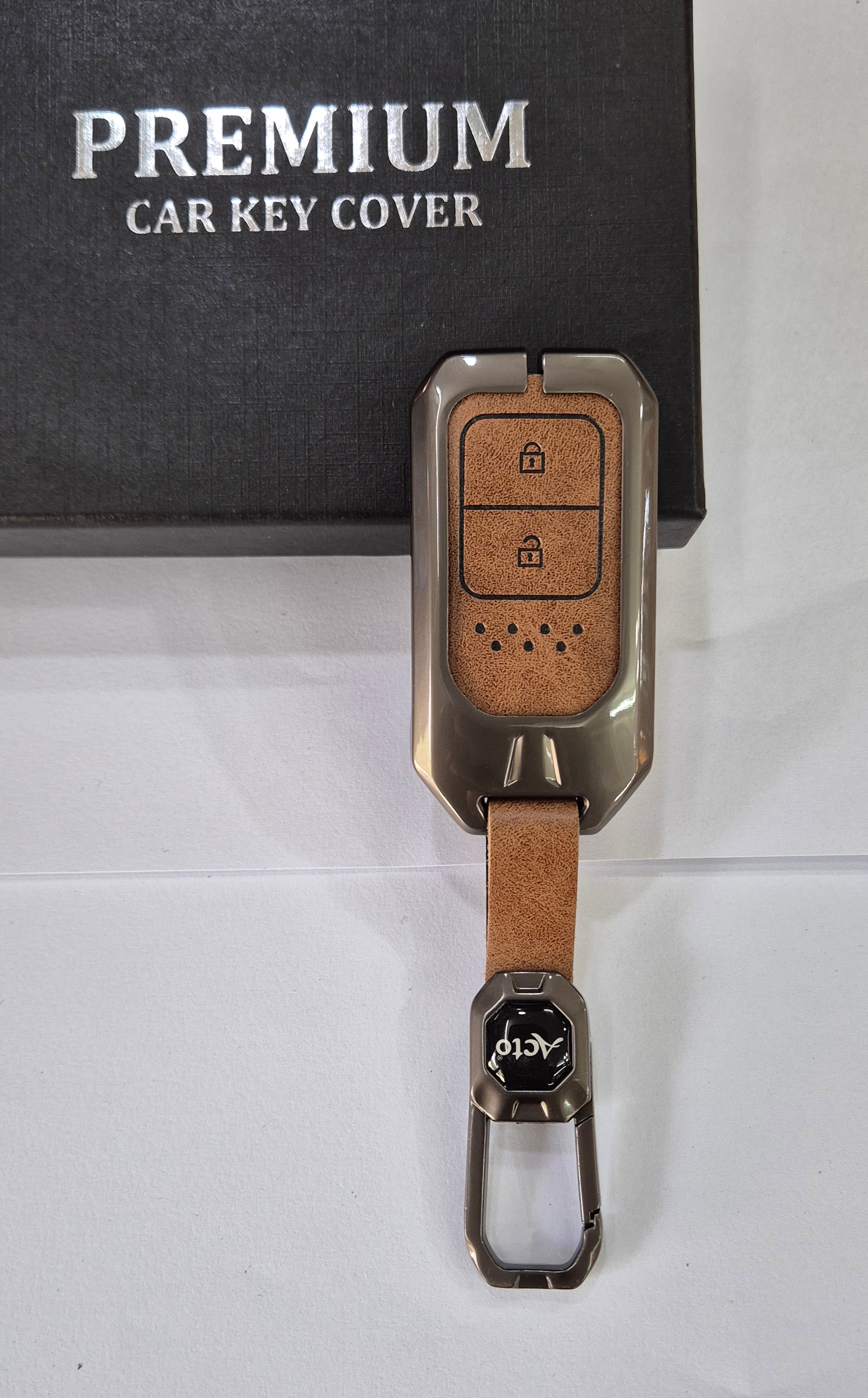 ACTO Metal Leather Car key cover with key chain Compatible With Honda