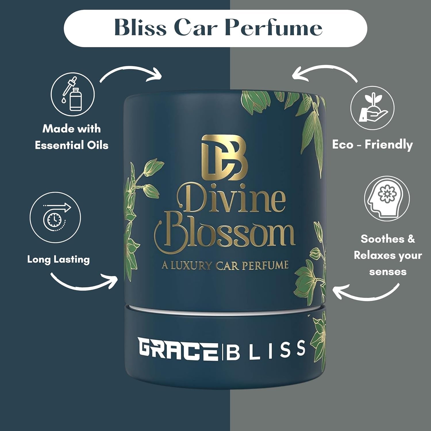 Divine Blossom Grace Gel Car Perfume| Luxurious Leather Fabric | Easy-To-Use Design | Spill-Proof Air Freshener To Freshen'Up Your Car