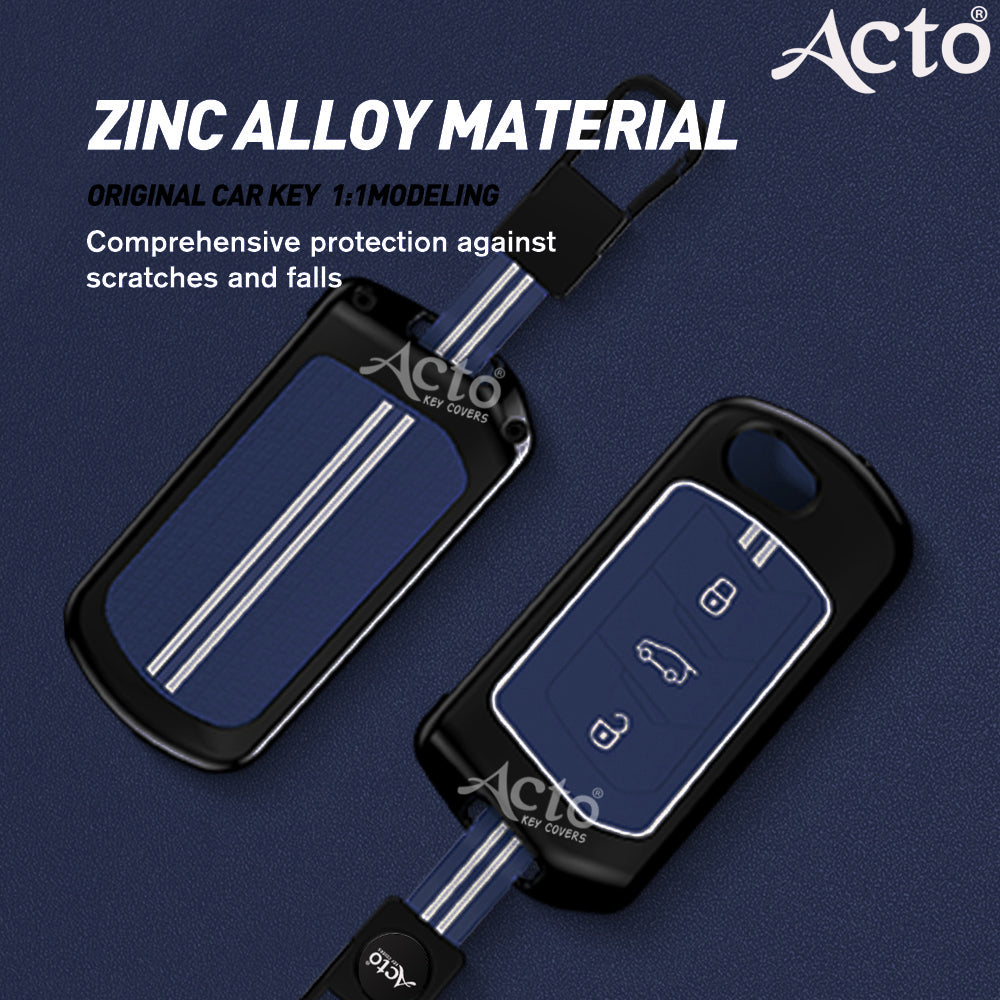 Acto Metal Sapphire Key Cover and Key chain Compatible with Mahindra Thar I Thar Roxx I Bolero I Marazzo I Scorpio I Tuv300 I Xuv700 Pack of 1 Set (Glow in the Night)