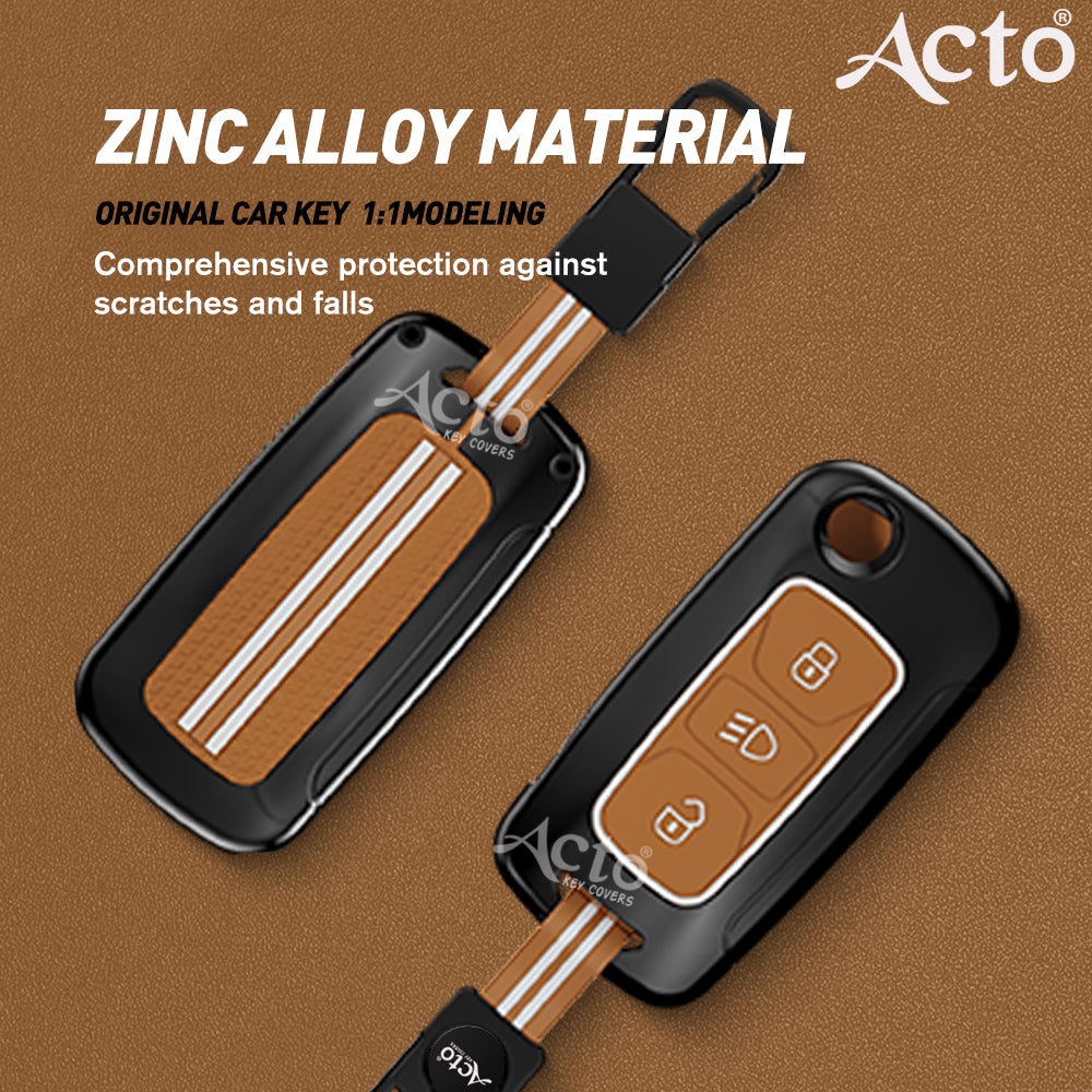Acto Metal Sapphire Key Cover and Key chain Compatible with Tata Bolt I Nexon I Tigor I Hexa I Tiago I Zest Pack of 1 Set (Glow in the Night)