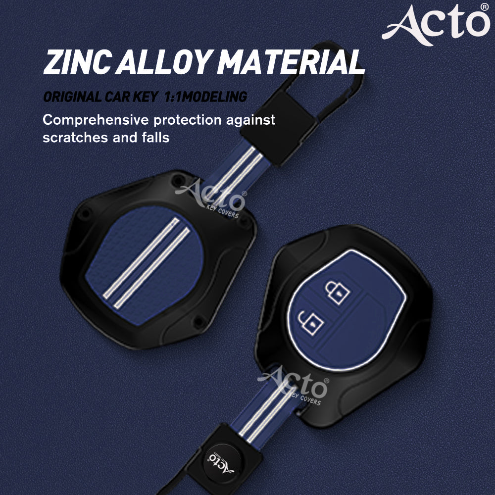 Acto Metal Sapphire Key Cover and Key chain Compatible with Suzuki Swift I Alto I Alto K-10 I Alto 800 I Baleno I Breeza I Celerio I Dzire I Ciaz I Ignis I S-cross I Ertiga I XL-6 I Spresso I Ritz I SX4 I WagonR Pack of 1 Set (Glow in the Night)