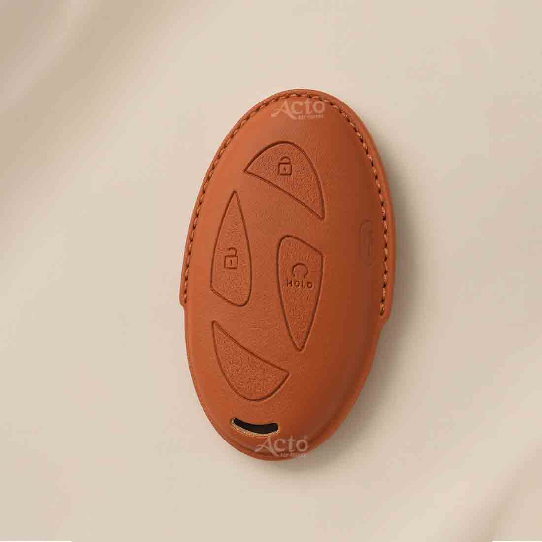 ACTO PU Leather Key Cover with Leather Key Chain Compatible with Hyundai Venue 2025+ 4 Button Smart Key Pack of 1 Pcs