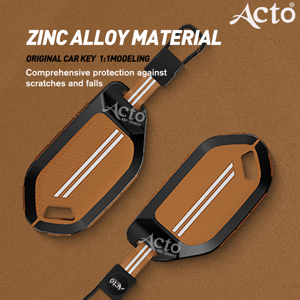 Acto Metal Sapphire Key Cover & Key Chain Compatible with Kia Syros 2025 & Seltos 2026 4-Button Smart Key | Premium Zinc Alloy Case | Glow in the Night Buttons | 360° Full Protection | Luxury Key Fob Cover | Pack of 1 Set