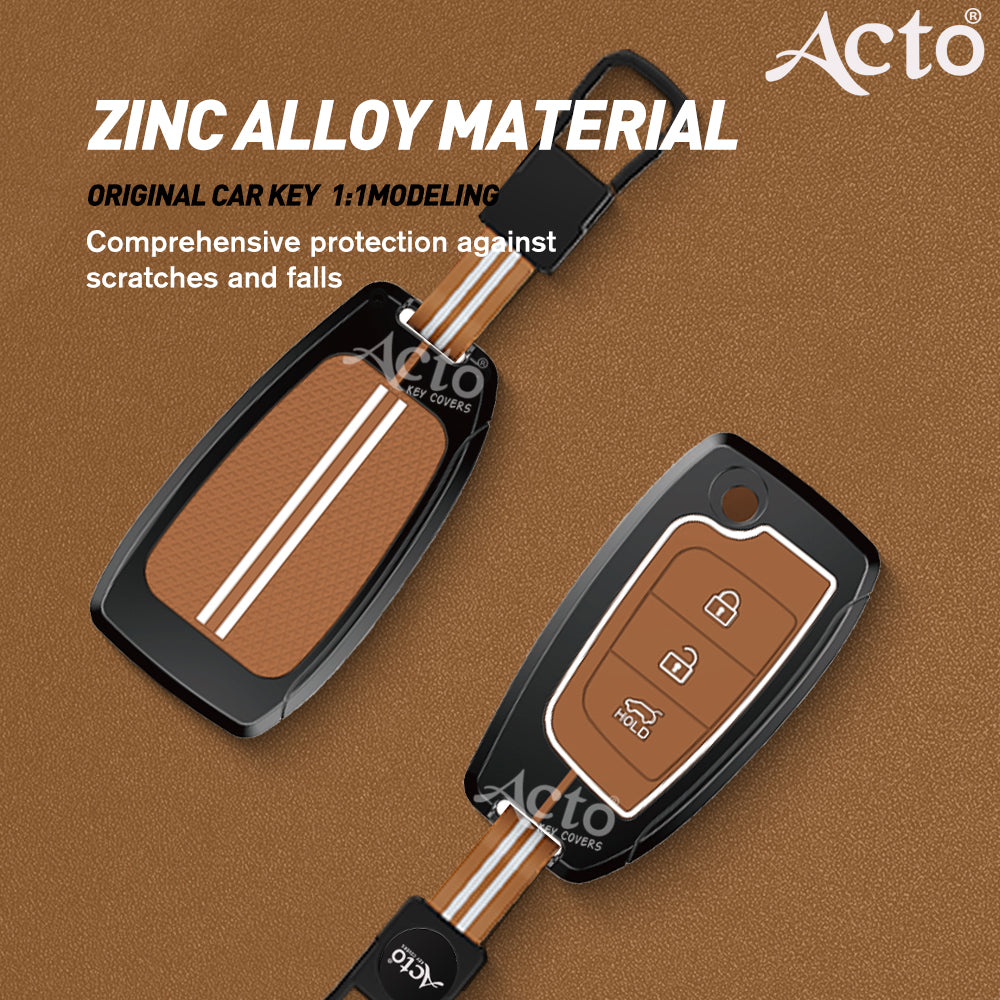 Acto Metal Sapphire Key Cover and Key chain Compatible with Hyundai i20 I Kona I Verna 2018 Pack of 1 Set (Glow in the Night)