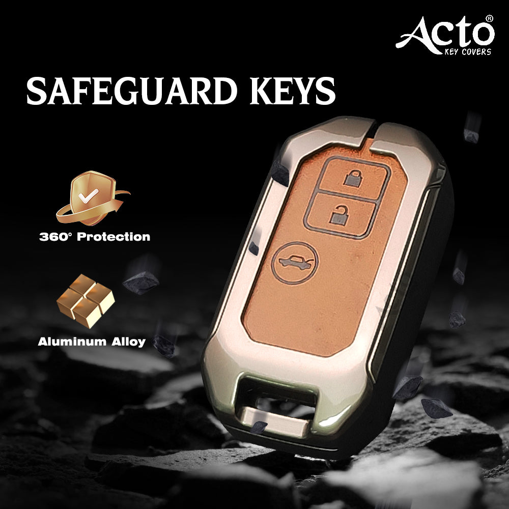 ACTO Metal Leather Car key cover with key chain Compatible With Suzuki