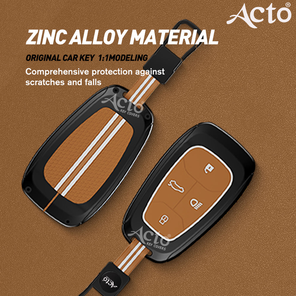 Acto Metal Sapphire Key Cover and Key chain Compatible with Tata Altroz I Harrier I Nexon Pack of 1 Set (Glow in the Night)