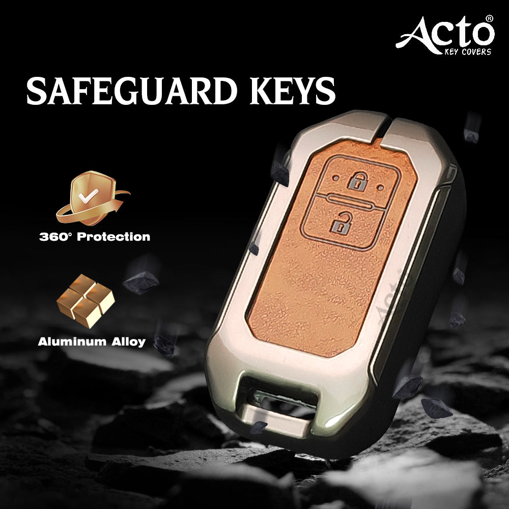 ACTO Metal Leather Car key cover with key chain Compatible With Suzuki