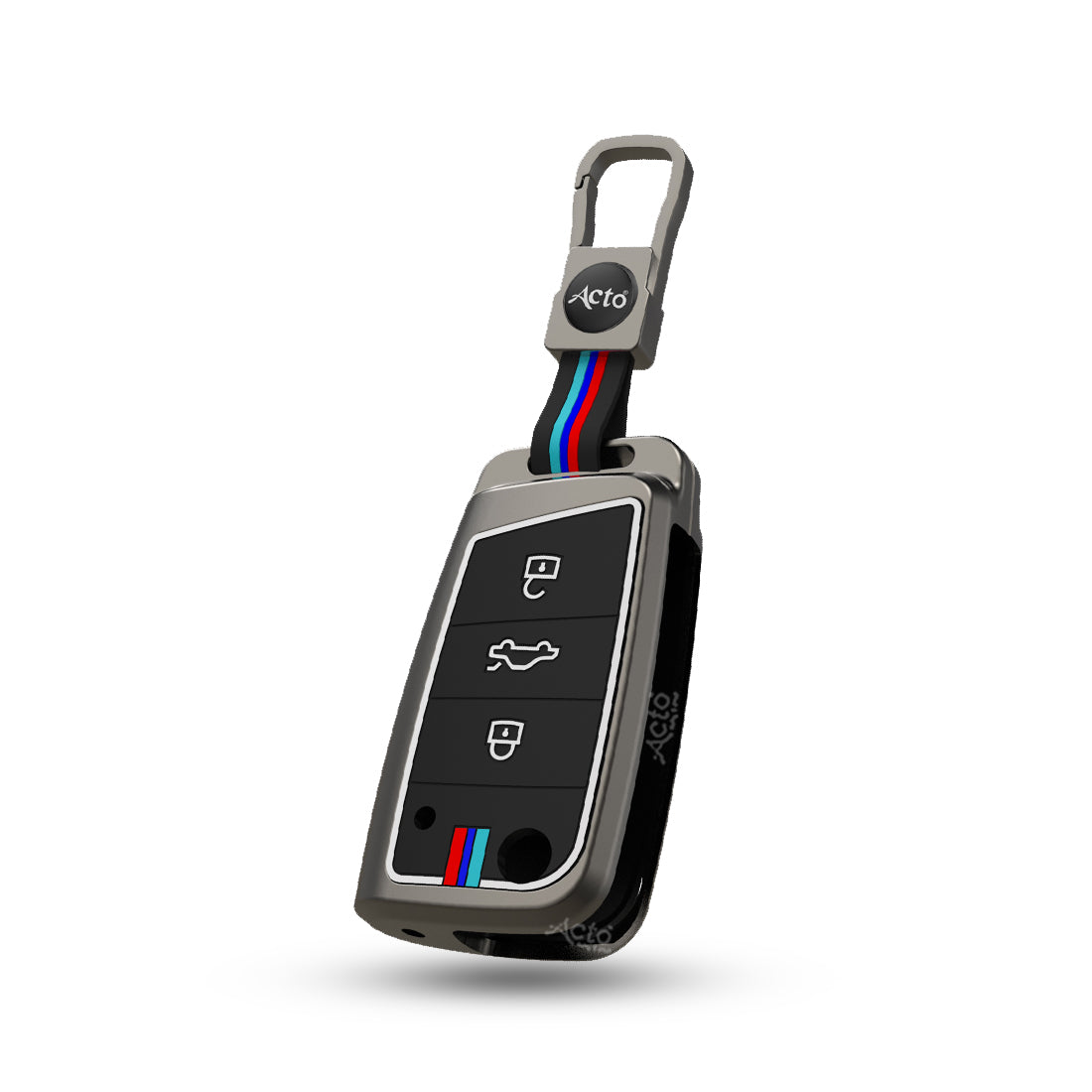 Acto Metal Sapphire Key Cover & Key Chain Compatible with Volkswagen & Skoda Jetta, Slavia, Kushaq, Passat, Octavia, Superb, Tiguan, Taigun, Virtus| Glow-in-the-Dark Buttons | 360° Protection | Pack of 1