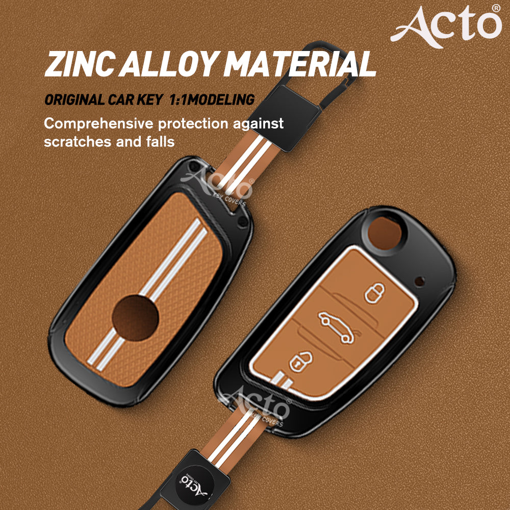 Acto Metal Sapphire Key Cover & Key Chain Compatible with Xhorse Universal Flip Key | Zinc Alloy Case | Glow-in-the-Dark Buttons | 360° Protection | Pack of 1