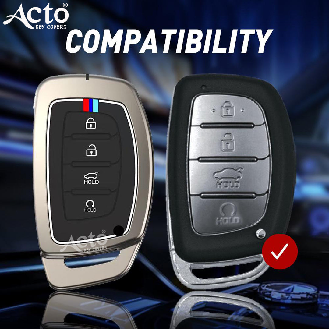 Acto Metal Sapphire Key Cover and Key chain Compatible with Hyundai Creta 2025 I Creta 2024 I Alacazar I Venue I Tucson Pack of 1 Set (Glow in the Night)
