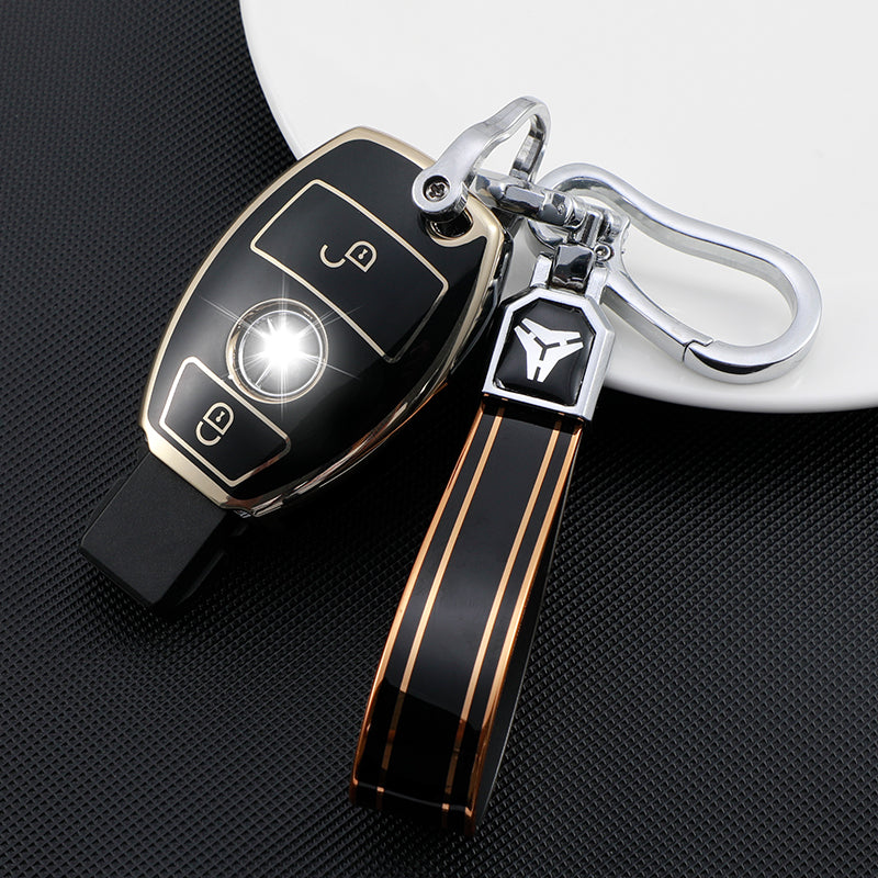 Acto TPU Gold Series Car Key Cover With TPU Gold Key Chain For Mercedes C-Class