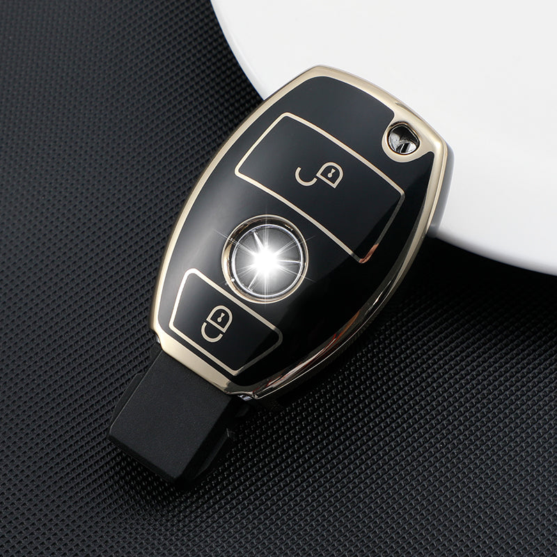 Acto TPU Gold Series Car Key Cover With TPU Gold Key Chain For Mercedes C-Class