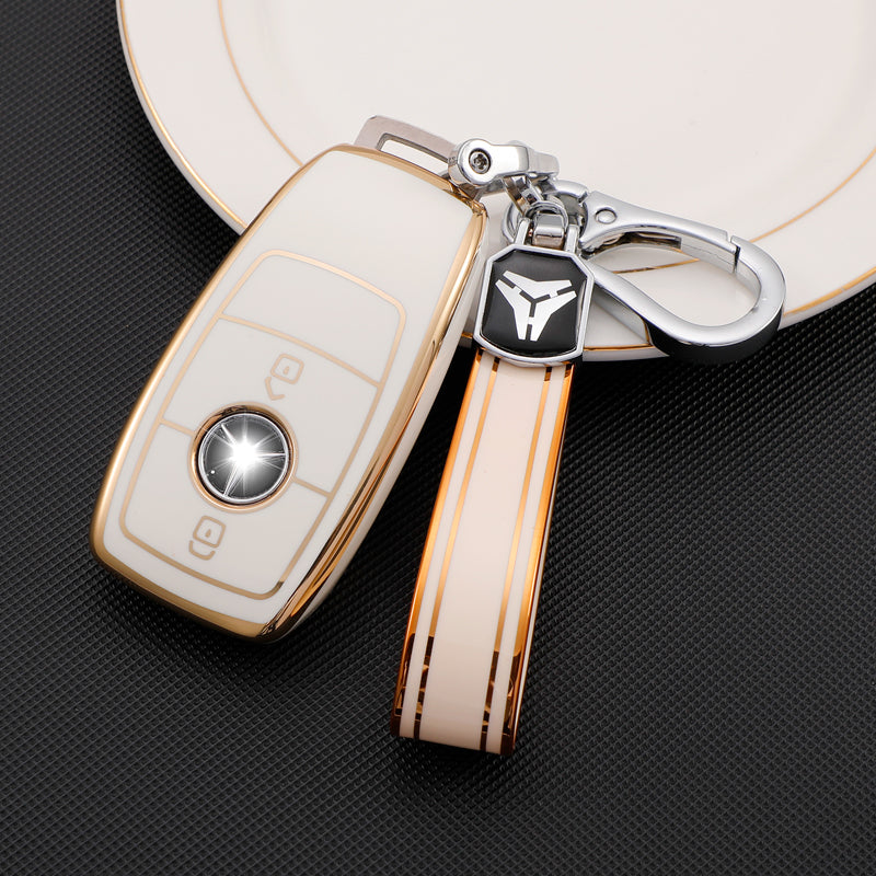 Acto TPU Gold Series Car Key Cover With TPU Gold Key Chain For Mercedes M-Class