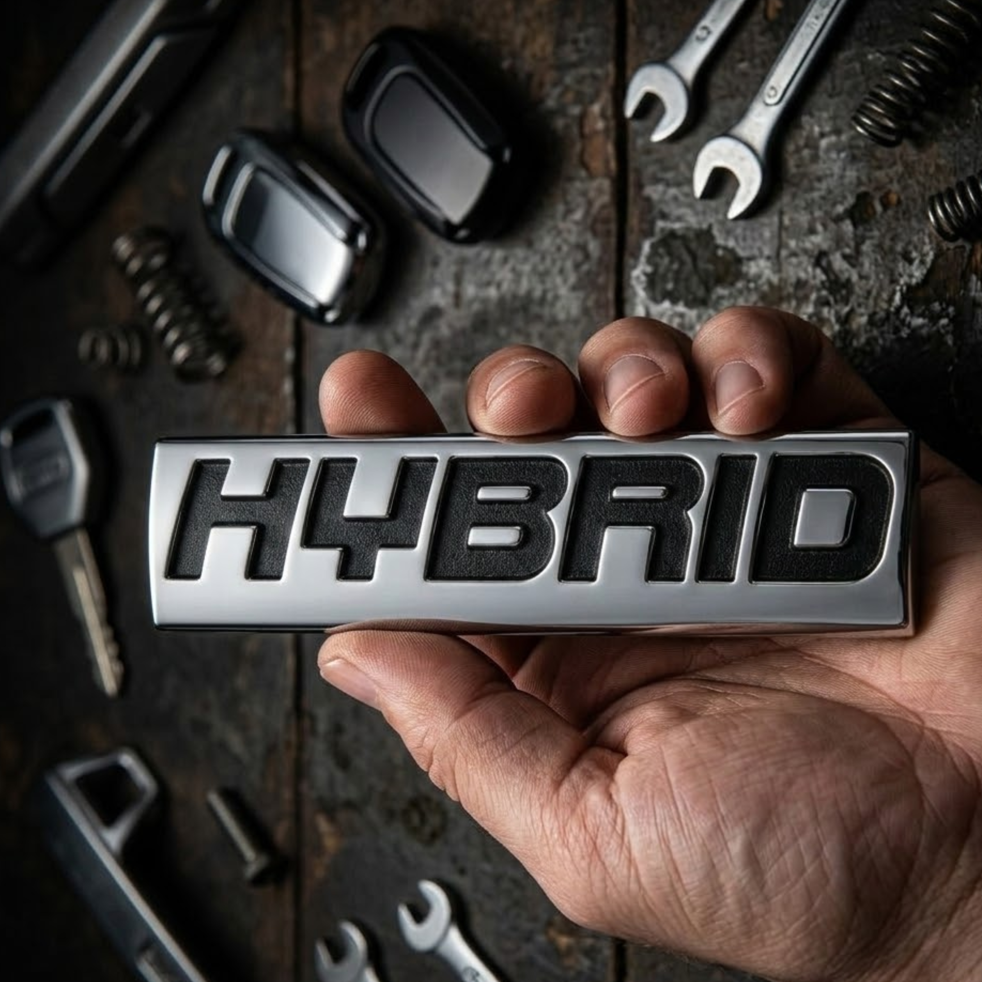 Carsonify 3D Metal Hybrid Car Badge Emblem Sticker | Aluminum Alloy Hybrid Logo Decal | Self-Adhesive Car & Bike Exterior Decoration | Premium Metallic Auto Styling