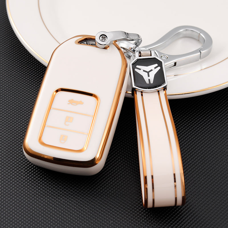 Acto TPU Gold Series Car Key Cover With TPU Gold Key Chain For Honda Civic