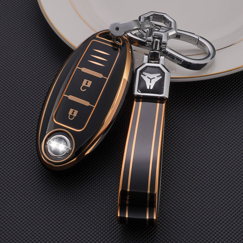 Acto TPU Gold Series Car Key Cover With TPU Gold Key Chain For Nissan Teana