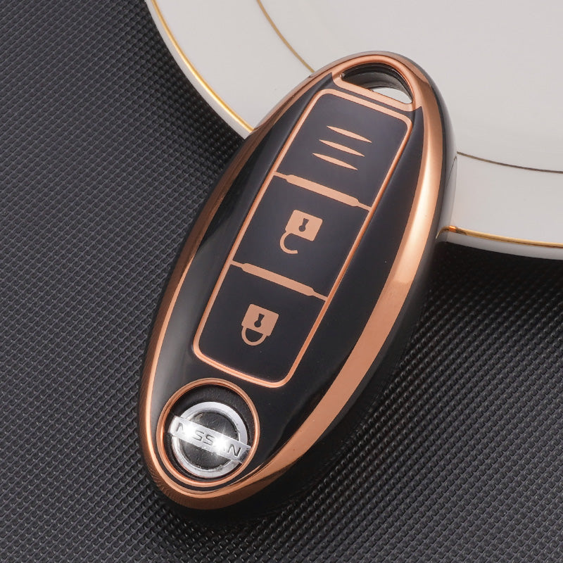 Acto TPU Gold Series Car Key Cover With Diamond Key Ring For Nissan Teana