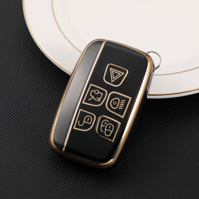 Acto TPU Gold Series Car Key Cover With Diamond Key Ring For Jaguar XF