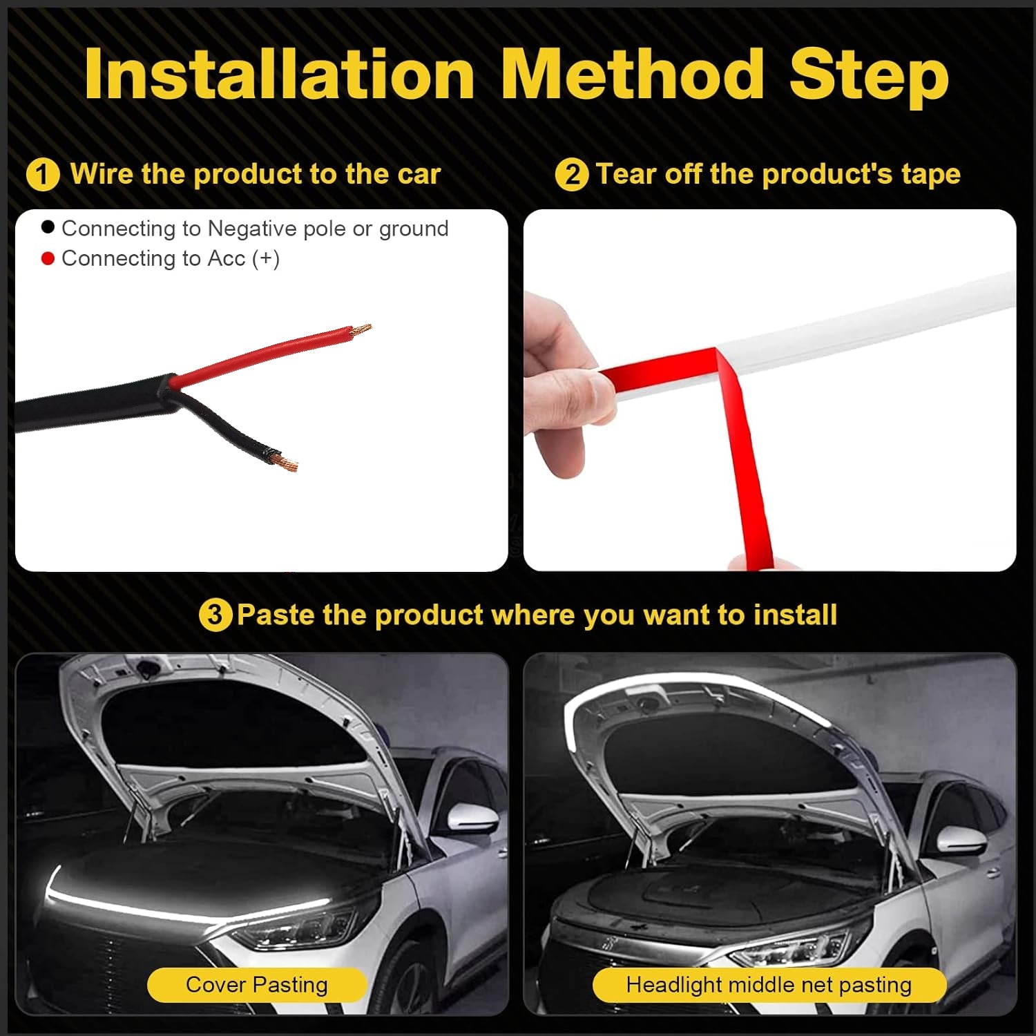 Car Hood Light Exterior Flexible Car Strip White Lights, Dynamic Car LED Strip Light Running Light Strip for Car