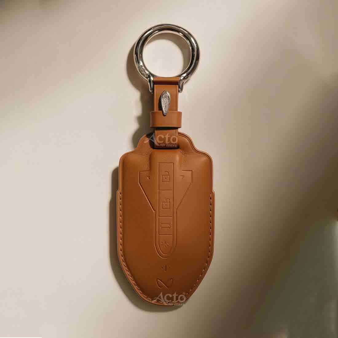ACTO PU Leather Key Cover with Leather Key Chain Compatible with Mahindra BE 6E 3 Button Smart Key Pack of 1 Pcs