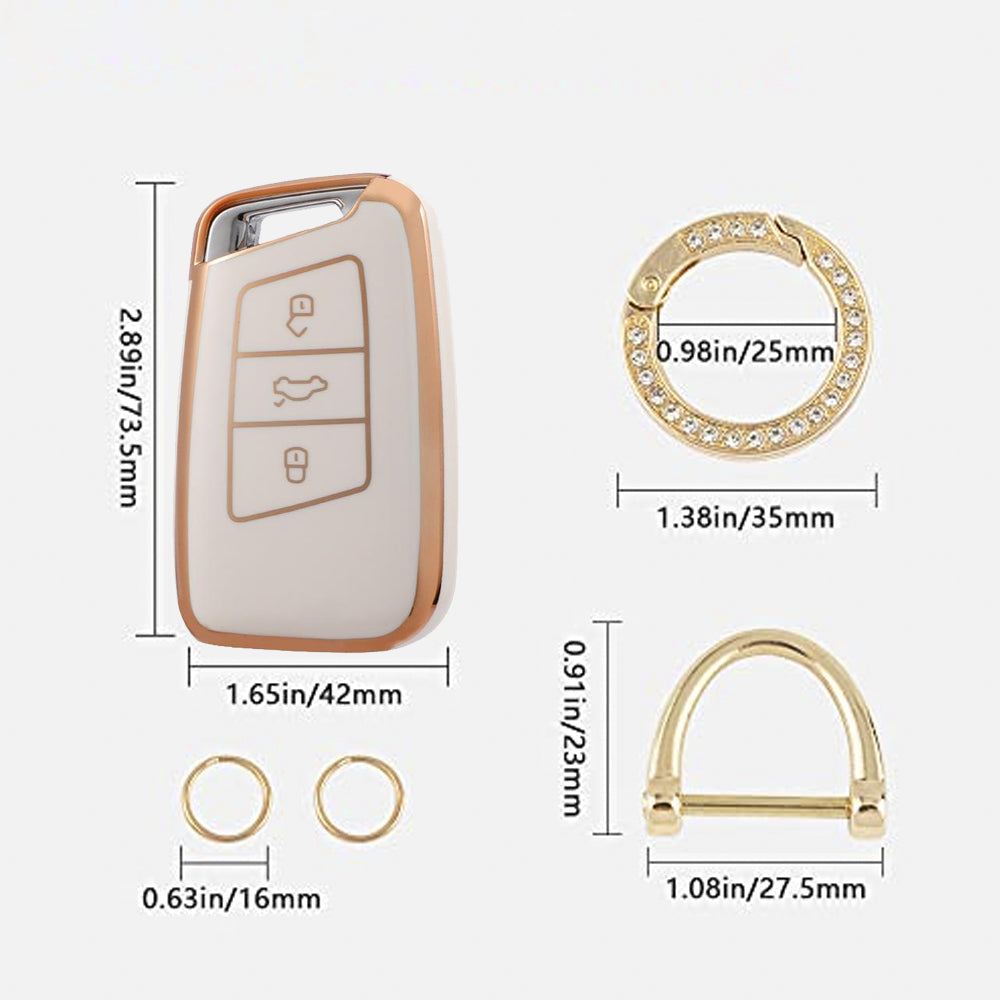 Acto TPU Gold Series Car Key Cover With Diamond Key Ring For Skoda Kodiaq