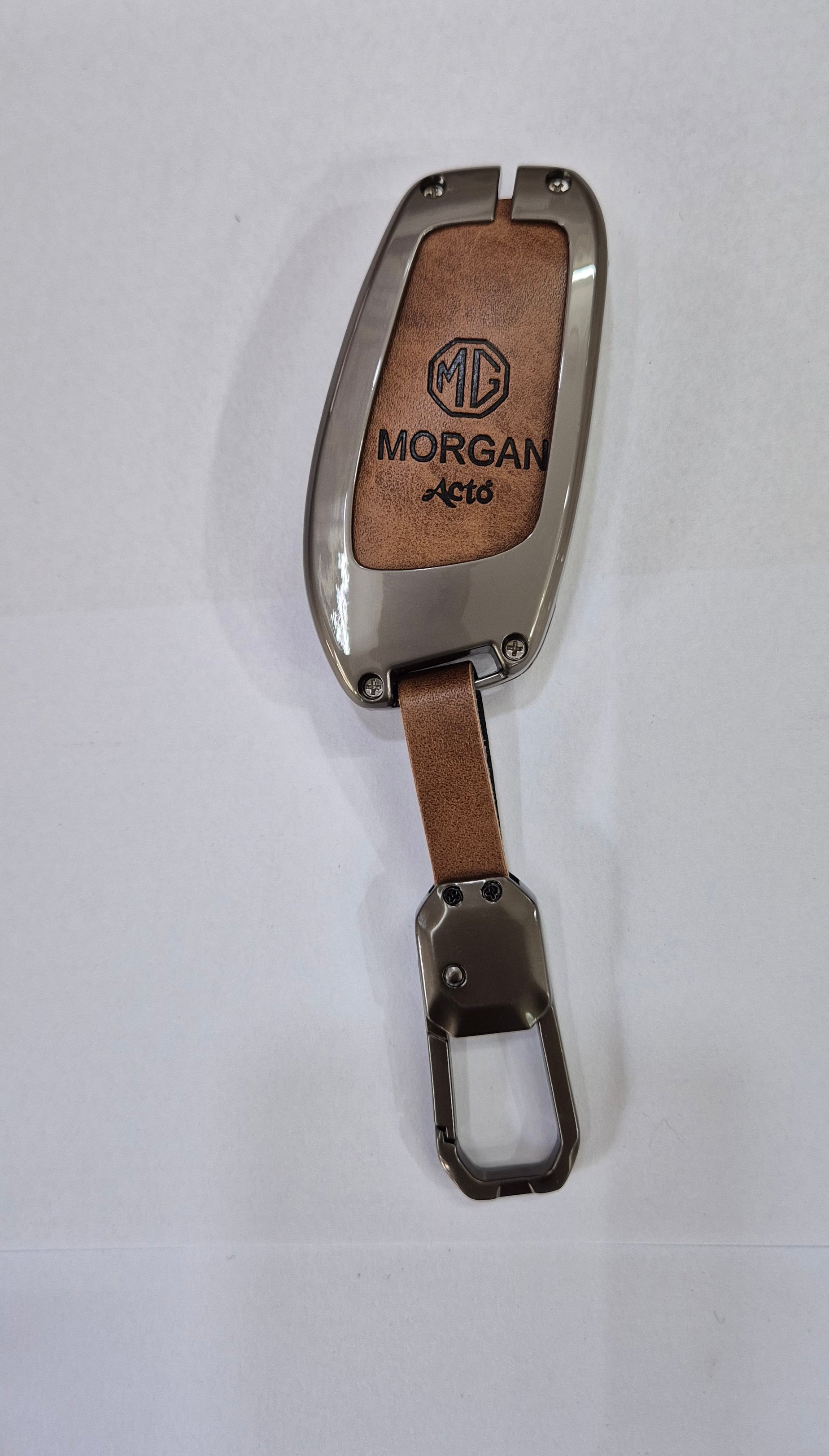 ACTO Metal Leather Car key cover with key chain Compatible With MG