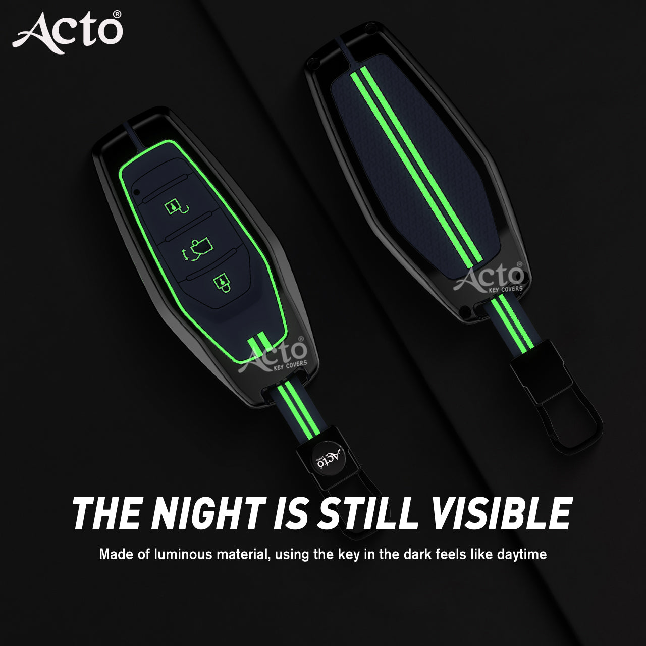 Acto Metal Sapphire Key Cover and Key chain Compatible with Mahindra Xuv500 Pack of 1 Set (Glow in the Night)