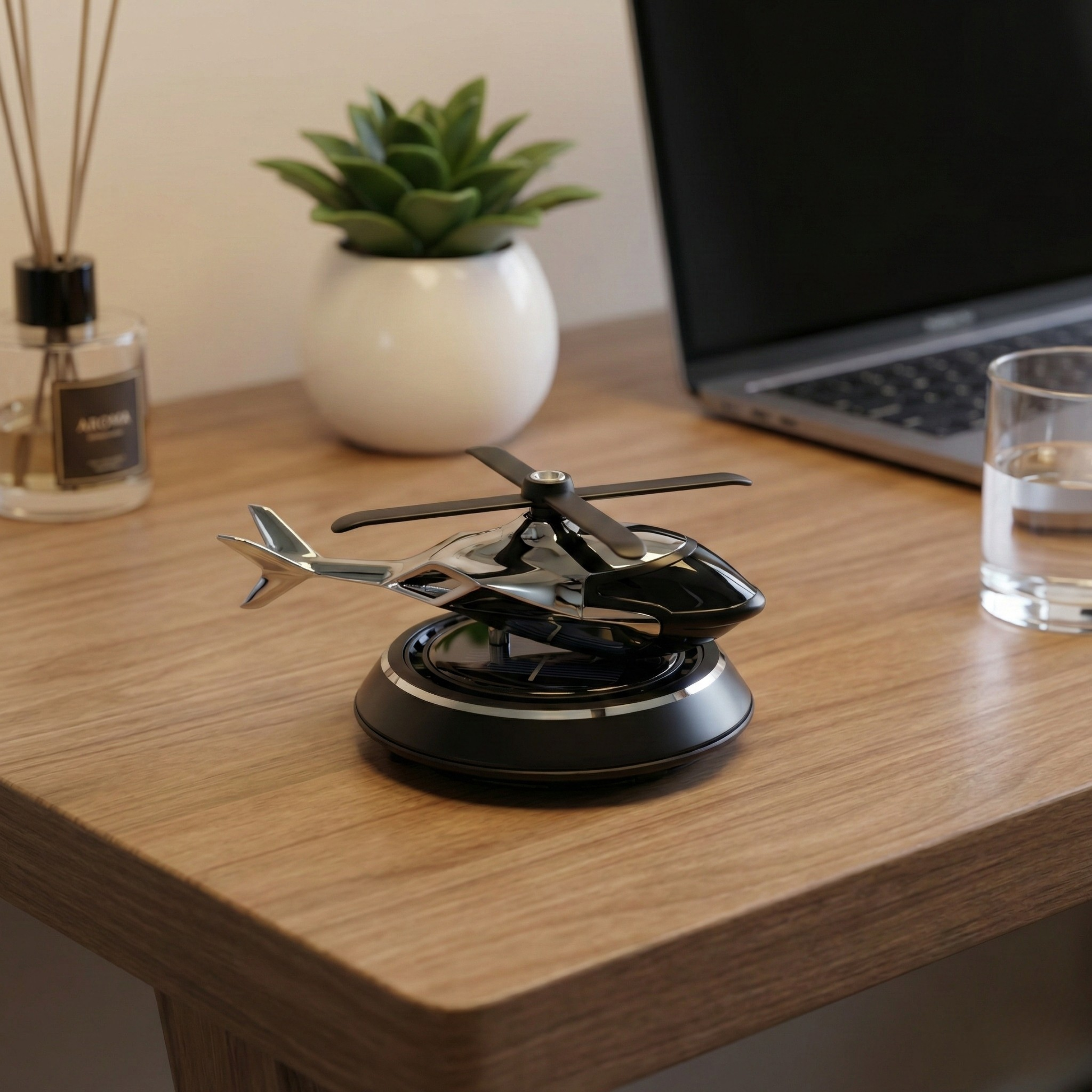Solar Powered Rotating Helicopter Dashboard Showpiece – Automatic Moving Car Decor