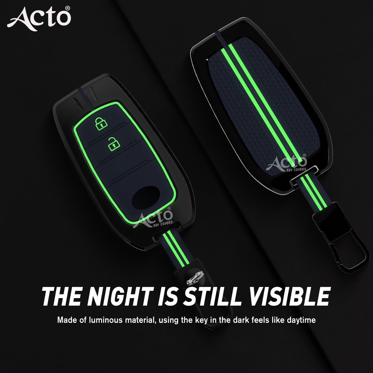 Acto Metal Sapphire Key Cover and Key chain Compatible with Toyota Crysta, Fortuner Pack of 1 Set (Glow in the Night)