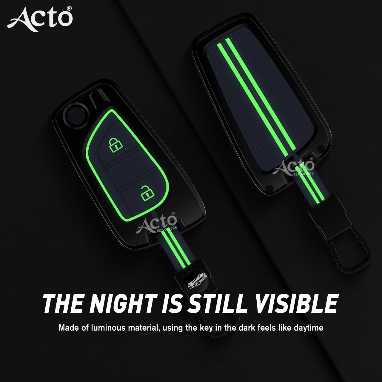 Acto Metal Sapphire Key Cover and Key chain Compatible with Toyota Corolla Altis and Innova Crysta Pack of 1 Set (Glow in the Night)