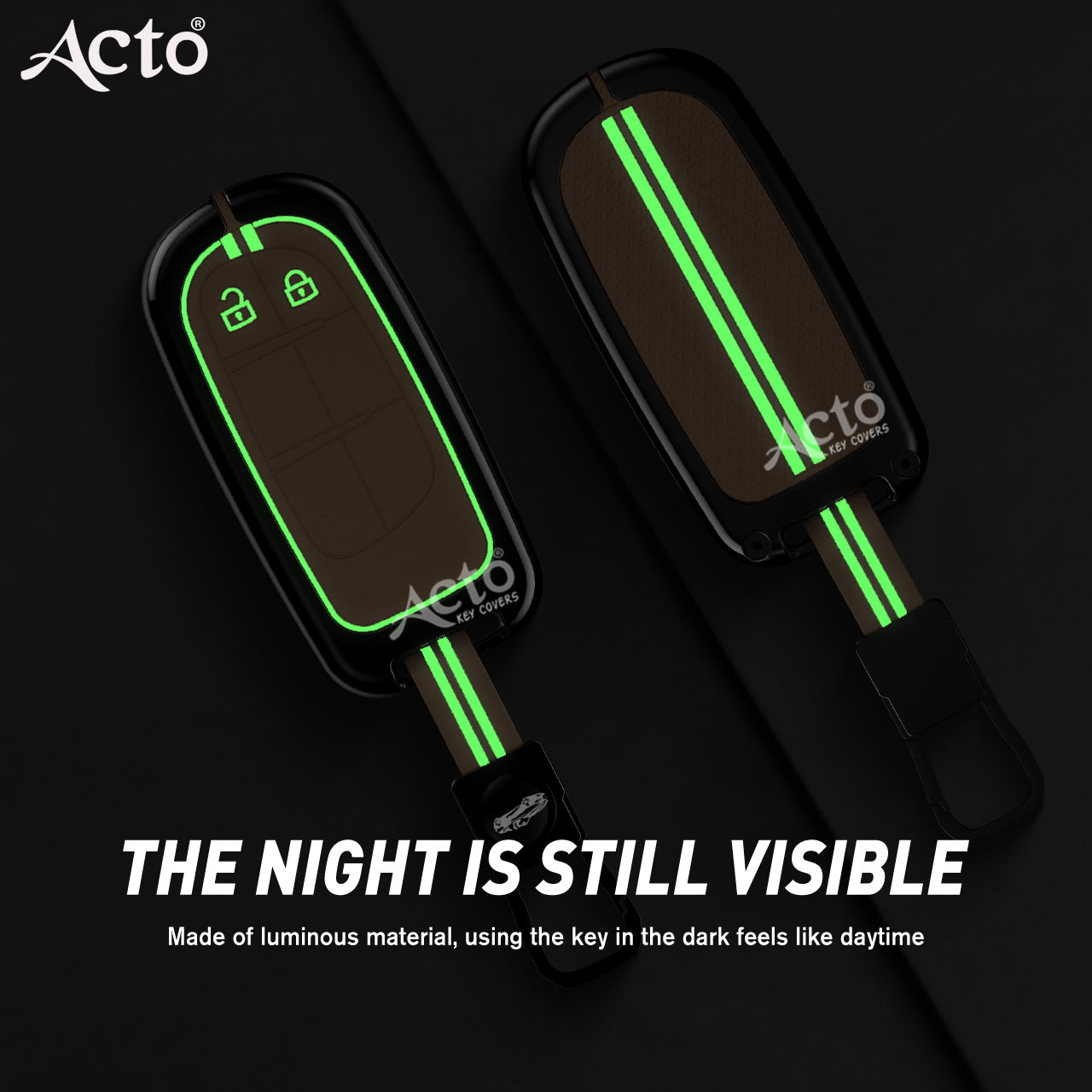 Acto Metal Sapphire Key Cover and Key chain Jeep Compass & Compass Trailhawk Compatible with  Pack of 1 Set (Glow in the Night)