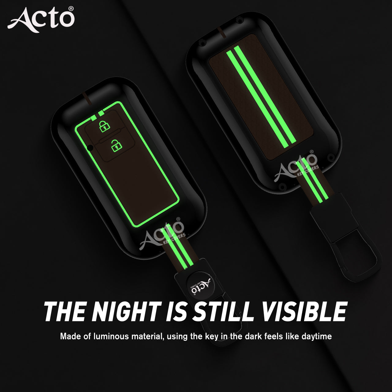 Acto Metal Sapphire Key Cover and Key chain Compatible with Suzuki New Baleno I New Swift I New Dzire I New Ertiga I XL6 Pack of 1 Set (Glow in the Night)