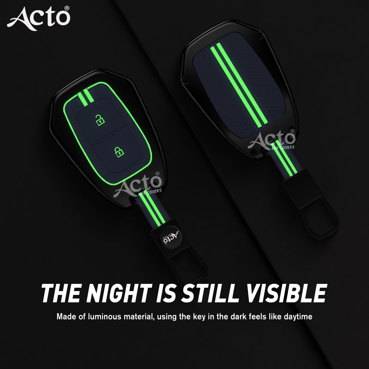 Acto Metal Sapphire Key Cover and Key chain Renault Duster, Kwid & Triber Compatible with  Pack of 1 Set (Glow in the Night)