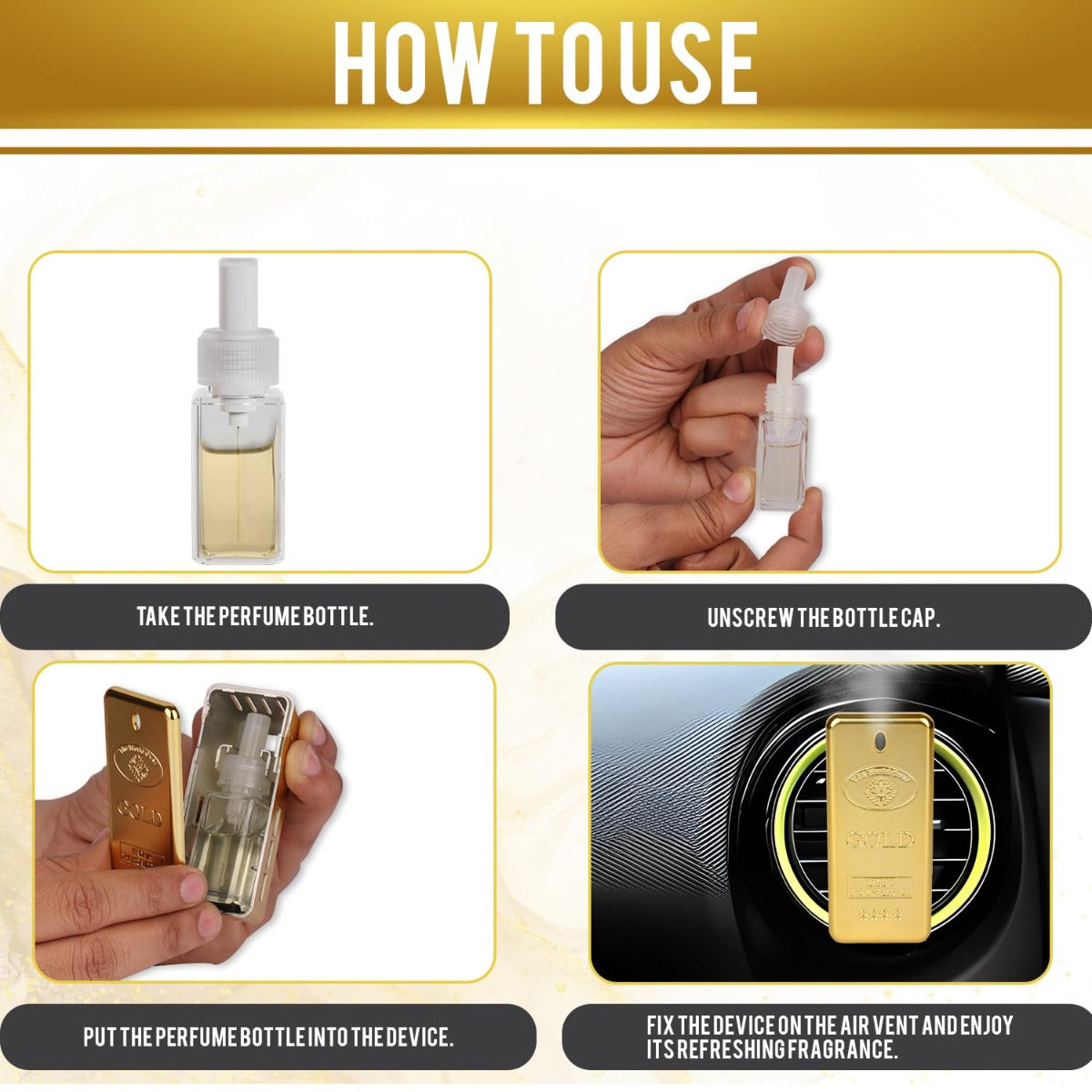 Car AC Vent Gold Biscuit Perfume Long Lasting Fragrance Spill-proof Auto Interior Accessories for Car & Offices (8ml)