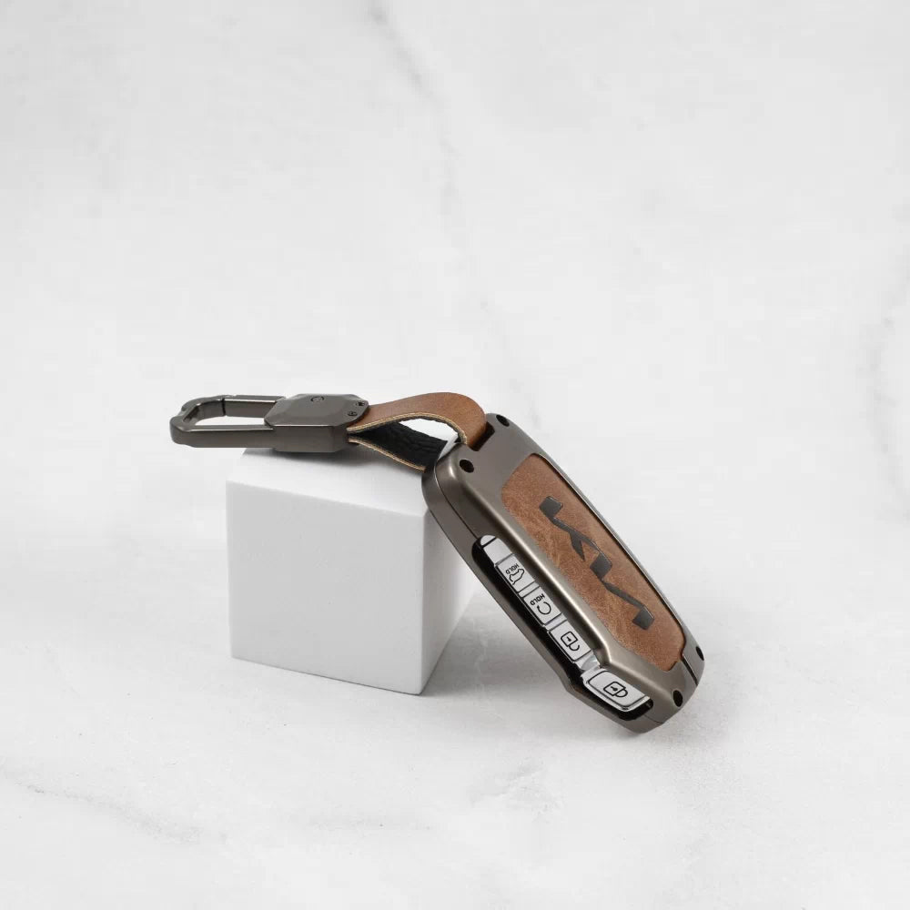 ACTO Metal Leather Car key cover with key chain Compatible With Kia