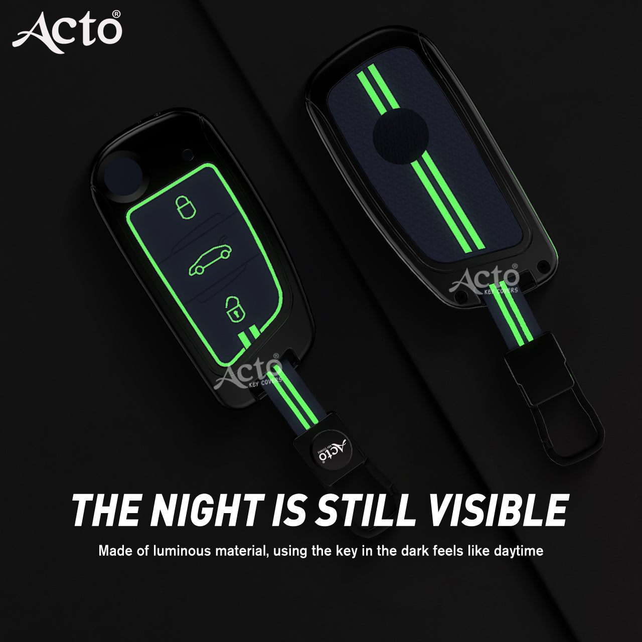 Acto Metal Sapphire Key Cover and Key chain Volkswagen & Škoda Ameo, Jetta, Octavia, Rapid, Vento, Fabia, Laura, Polo, Superb & Yeti Compatible with  Pack of 1 Set (Glow in the Night)