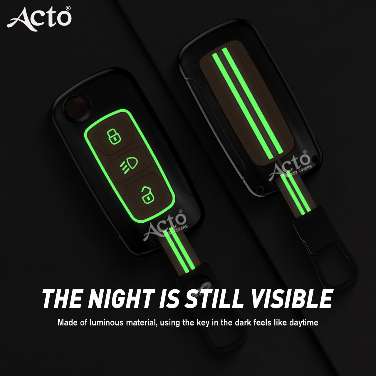 Acto Metal Sapphire Key Cover and Key chain Compatible with Tata Bolt I Nexon I Tigor I Hexa I Tiago I Zest Pack of 1 Set (Glow in the Night)