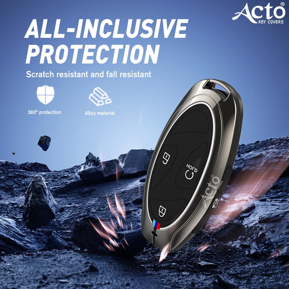 Acto Metal Silicone Key Cover & Key Chain Compatible with Hyundai Venue 2026 4-Button Smart Key | Premium Zinc Alloy Case | Glow in The Dark Buttons | Pack of 1