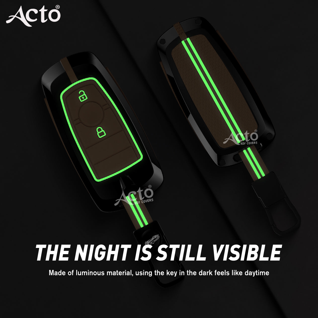 Acto Metal Sapphire Key Cover and Key chain Compatible with Ford Figo Pack of 1 Set (Glow in the Night)