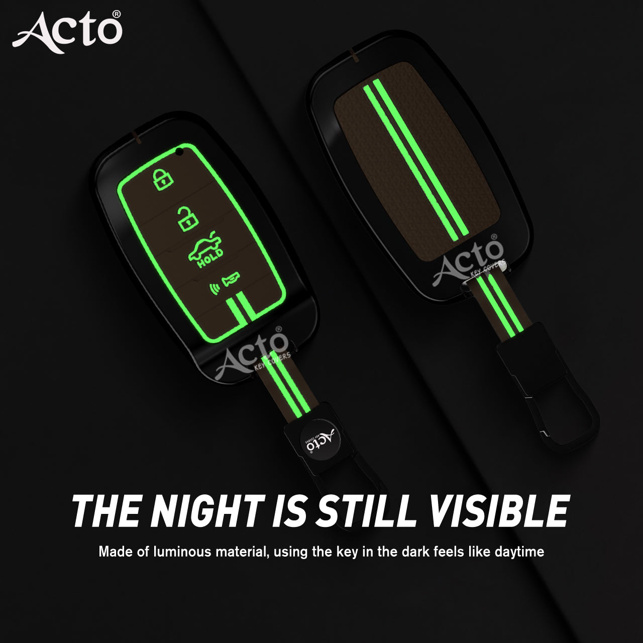 Acto Metal Sapphire Key Cover and Key chain Compatible with KIA Seltos & Sonet Pack of 1 Set (Glow in the Night)