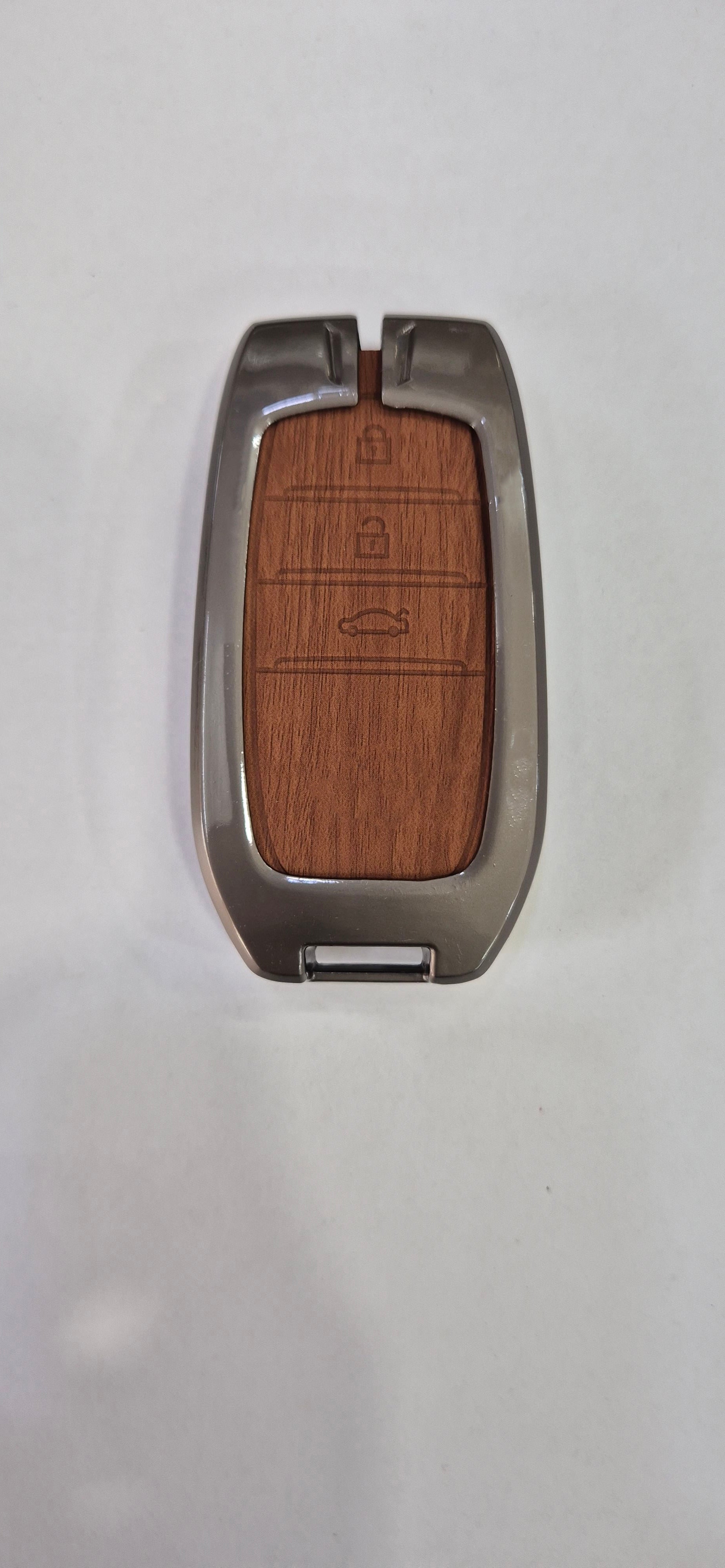 Acto Premium Metal + Leather Key Cover with Wood Grain Finish Compatible with Toyota Crysta, Fortuner | Crysta 3 Button Smart Key Cover Pack of 1 Set