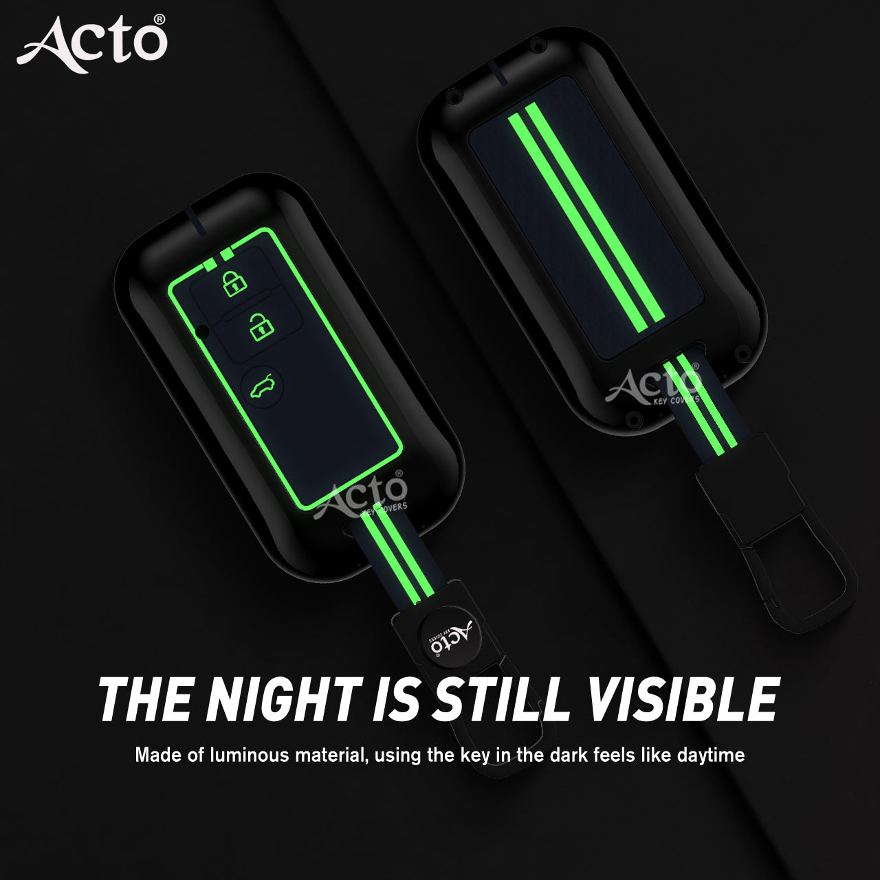 Acto Metal Sapphire Key Cover and Key chain Compatible with Suzuki New Dzire I New Ertiga Pack of 1 Set (Glow in the Night)