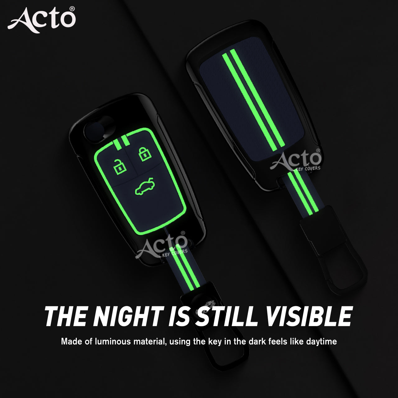 Acto Metal Sapphire Key Cover and Key chain Compatible with Chevrolet Cruze Pack of 1 Set (Glow in the Night)