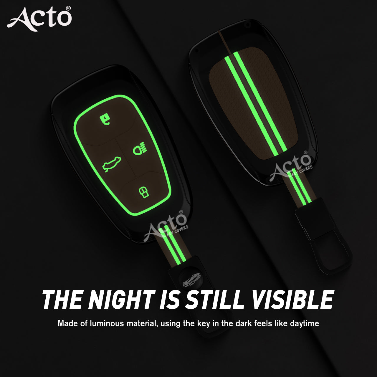 Acto Metal Sapphire Key Cover and Key chain Compatible with Tata Altroz I Harrier I Nexon Pack of 1 Set (Glow in the Night)