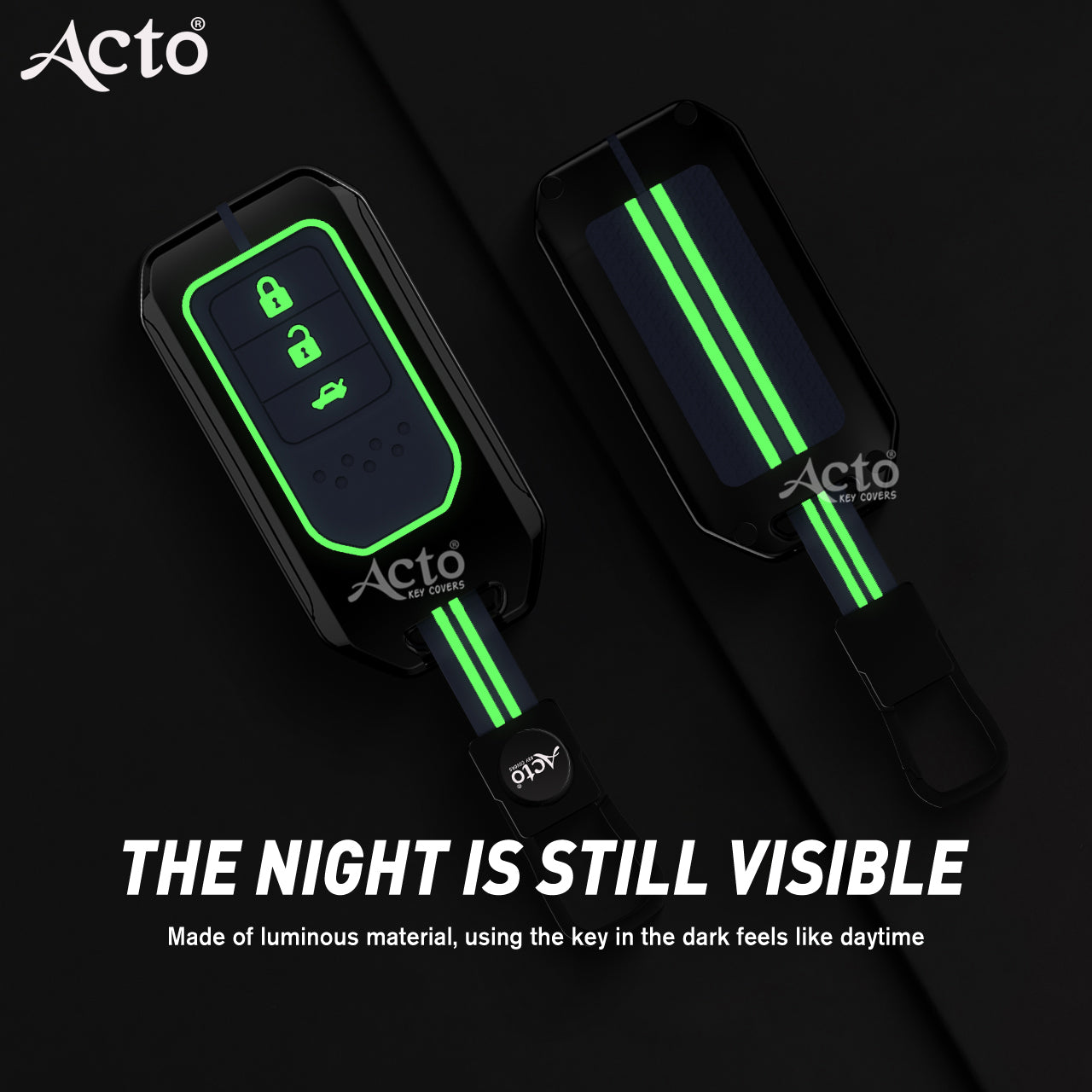 Acto Metal Sapphire Key Cover and Key chain Compatible with Honda Accord, Civic, WR-V, BR-V, CR-V, City, Jazz Pack of 1 Set (Glow in the Night)