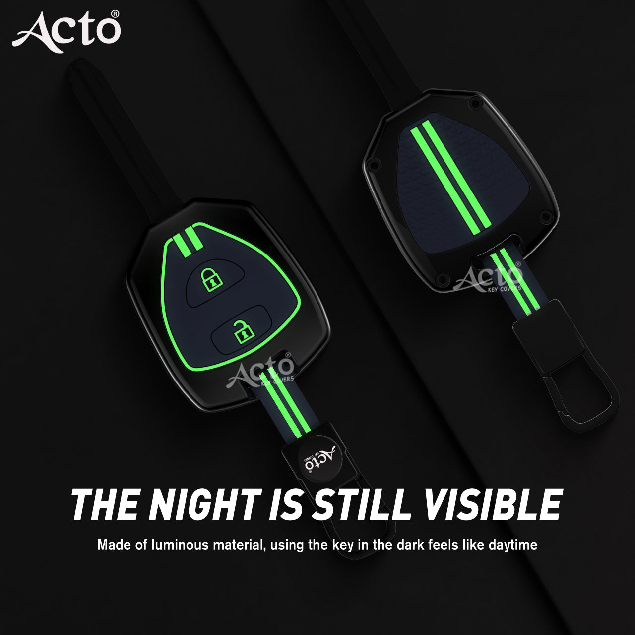 Acto Metal Sapphire Key Cover and Key chain Compatible with Toyota Camry, Corolla, Fortuner, Innova Pack of 1 Set (Glow in the Night)